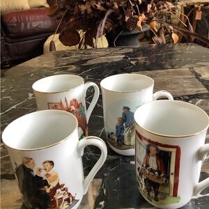 Certified museum authentic Norman Rockwell set of 4 porcelain tea cup mugs